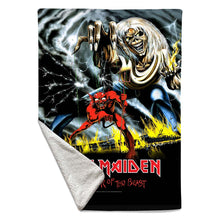 Load image into Gallery viewer, Rocksax Iron Maiden Sherpa Fleece Blanket - Number of the Beast | Buy Now From £49.99