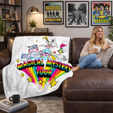 Load image into Gallery viewer, Rocksax The Beatles Blanket - Magical Mystery Characters White
